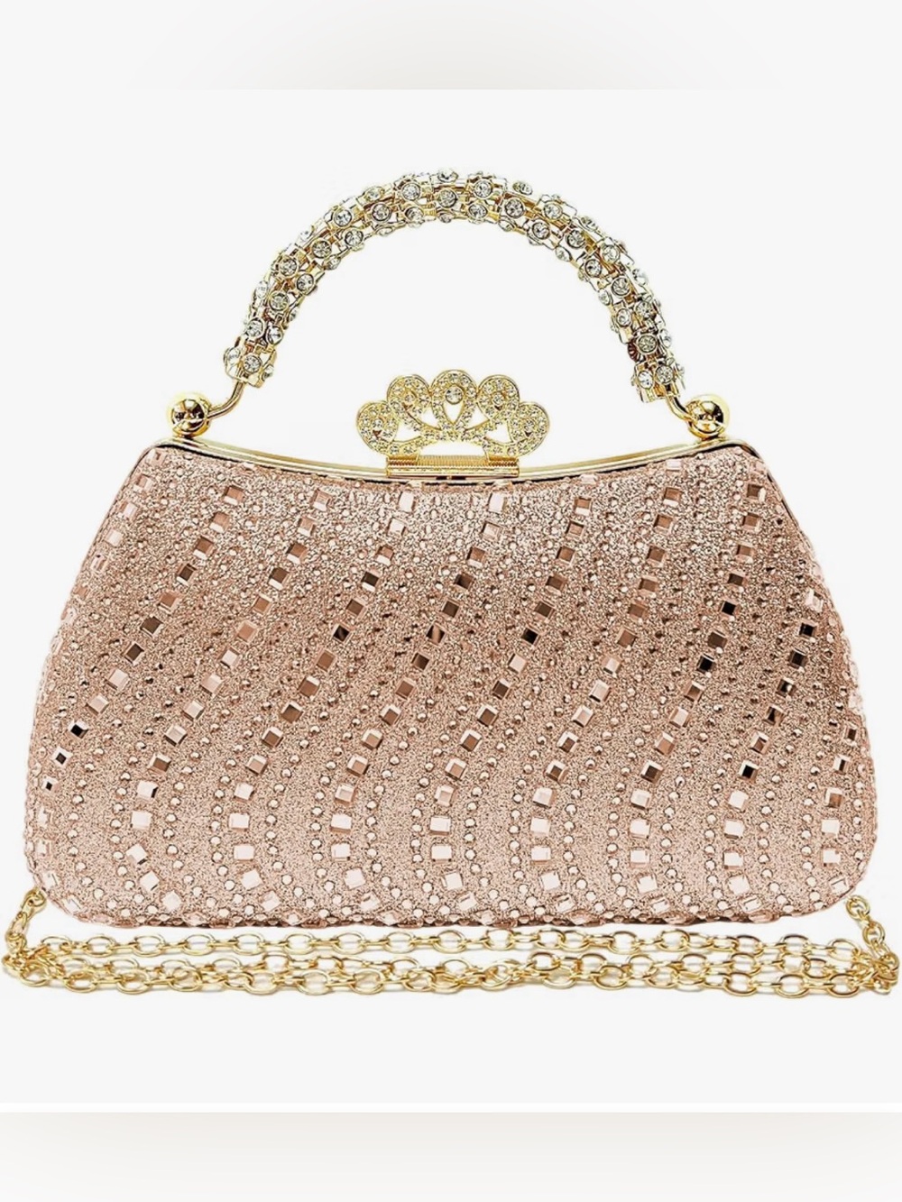 Crystal-Embellished Rose Gold Evening Clutch